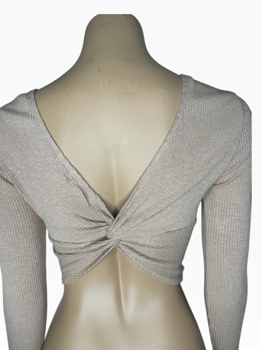 Altar’d State Ribbed Twist-Back Long Sleeve Reversible Crop Top - Cream size:XS